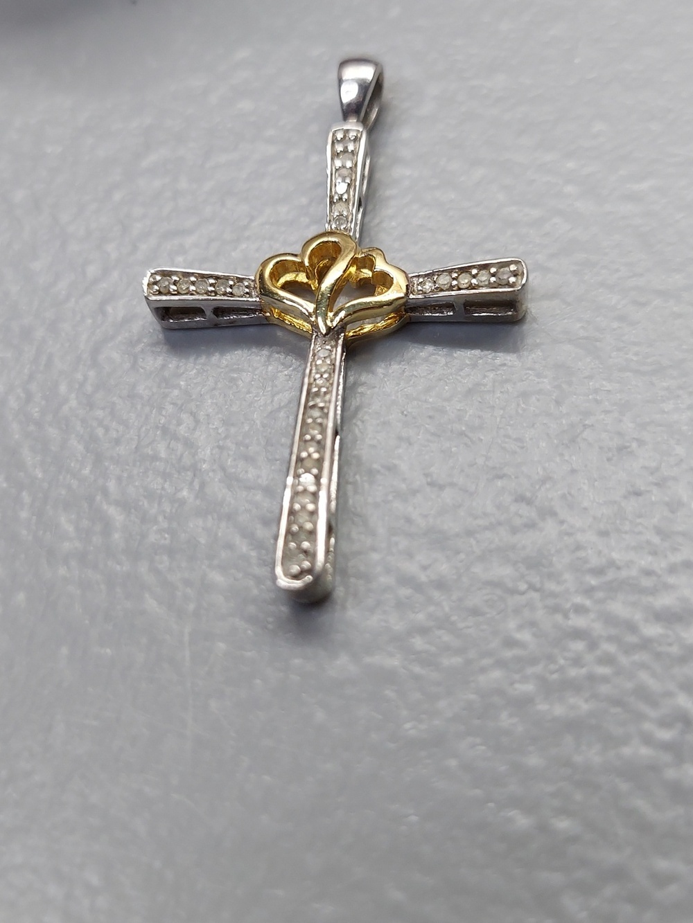 Milor Two-Tone Cross Pendant with Gold Hearts